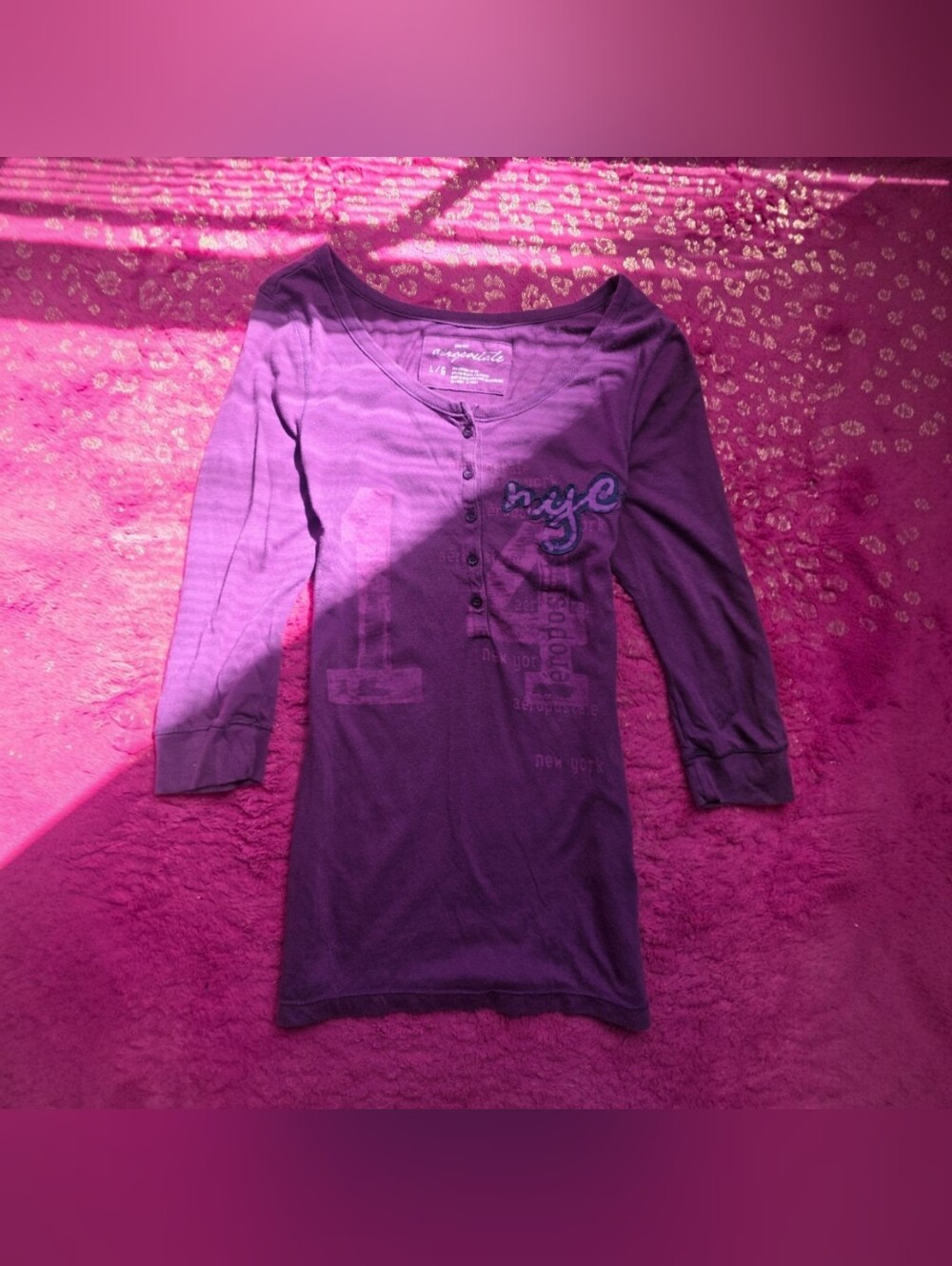 2000s Aeropostale purple henley top Y2k Size Large